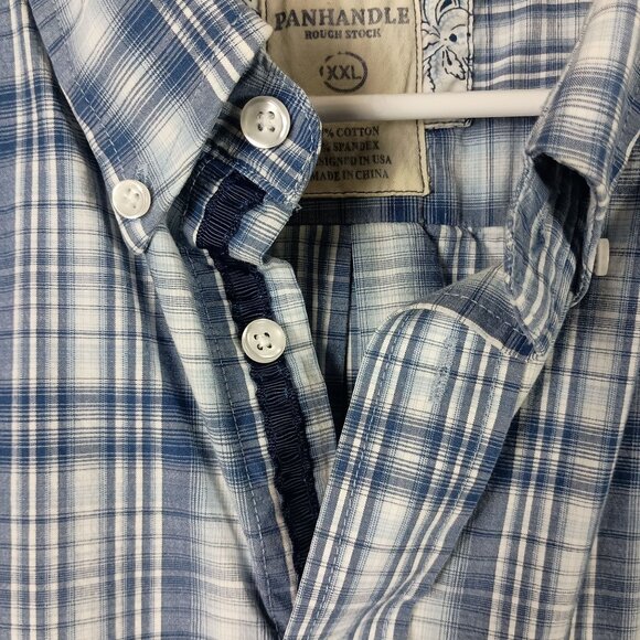 Panhandle Rough Stock Plaid Shirt XXL Blue Button Down Collar Business Casual - Picture 2 of 7